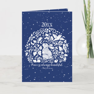 Christmas Holiday Rabbit Blue White Peace Year