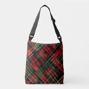 Christmas Holiday Red And Green Plaid Gold Foil Crossbody Bag