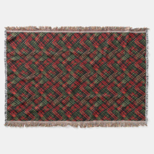 Christmas Holiday Red And Green Plaid Gold Foil Throw Blanket