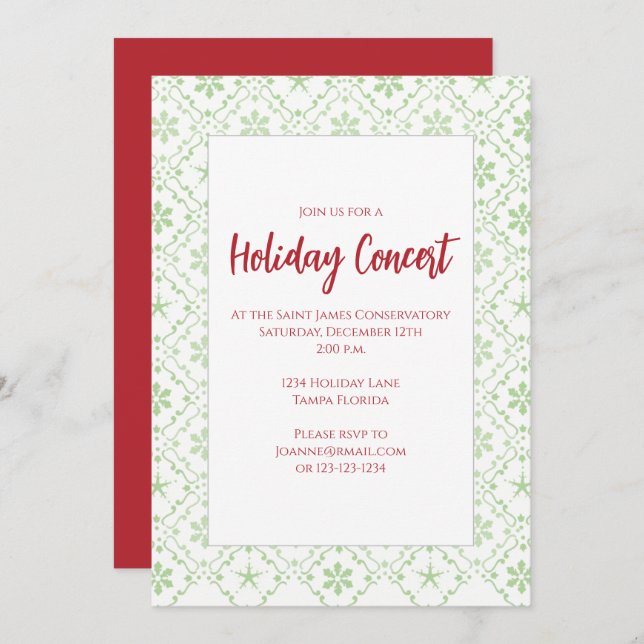 Christmas Holiday Red and Green Snowflake Simple Invitation (Front/Back)