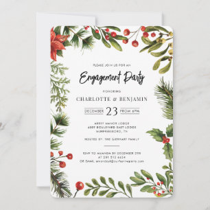 Christmas Holiday Red Berries Engagement Party Invitation