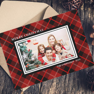 Christmas   Holiday Red & Black Plaid Photo Card