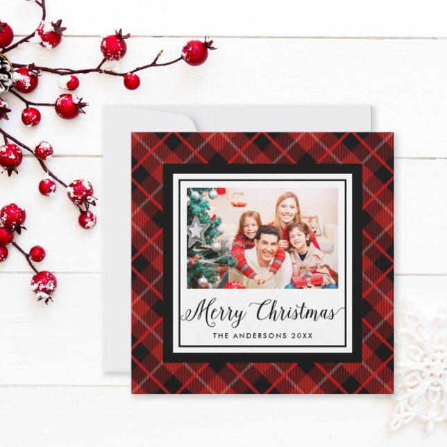 Christmas | Holiday Red & Black Plaid Photo Card (Creator Uploaded)