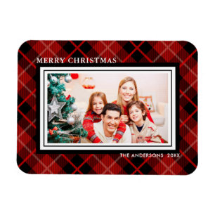 Christmas   Holiday Red & Black Plaid Photo Magnet
