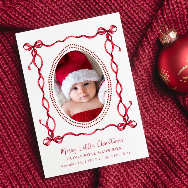 Christmas Holiday Red Bow Photo Birth Announcement (Creator Uploaded)