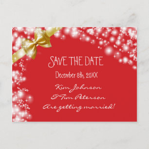 Christmas Holiday Red & Bow Save Date Postcard