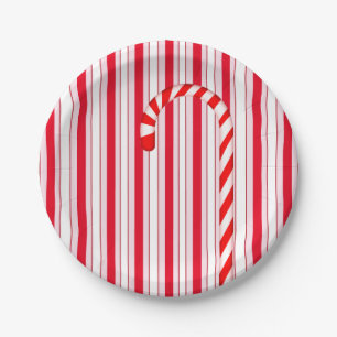 Christmas Holiday Red  Candy Stripe Pattern Paper Plate