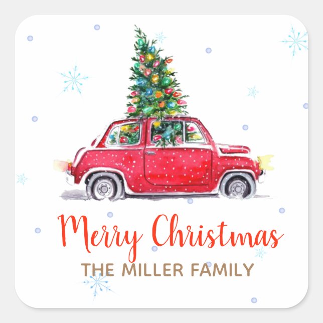Christmas Holiday Red Car Square Sticker (Front)