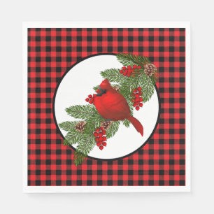 Christmas Holiday Red Cardinal Buffalo Print Napkin