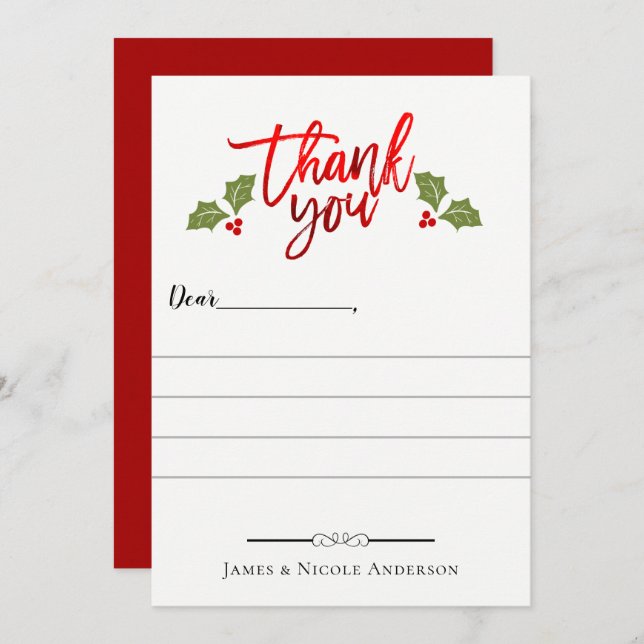 Christmas Holiday Red Foil Shine Thank You Card (Front/Back)