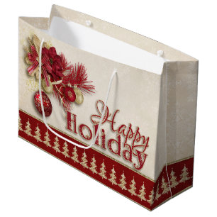 Christmas Holiday - Red/Gold Happy Holiday Large Gift Bag