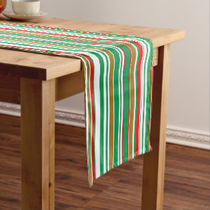 Christmas Holiday Red Green and Gold Stripes Medium Table Runner