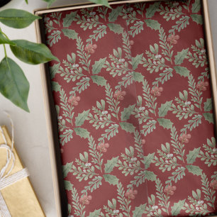 Christmas Holiday Red Green Holly Berry Botanical  Tissue Paper