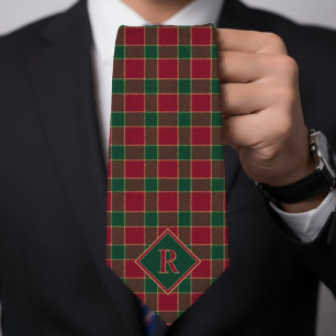 Christmas Holiday Red & Green Pattern Monogram Tie