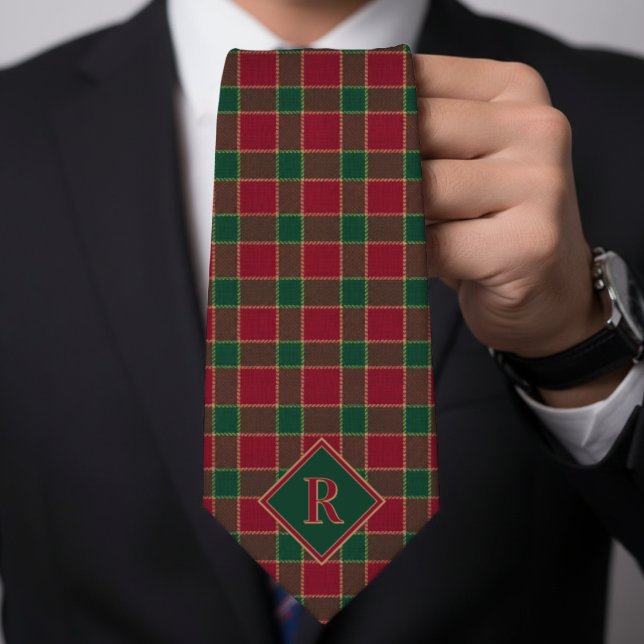 Christmas Holiday Red & Green Pattern Monogram Tie (Creator Uploaded)