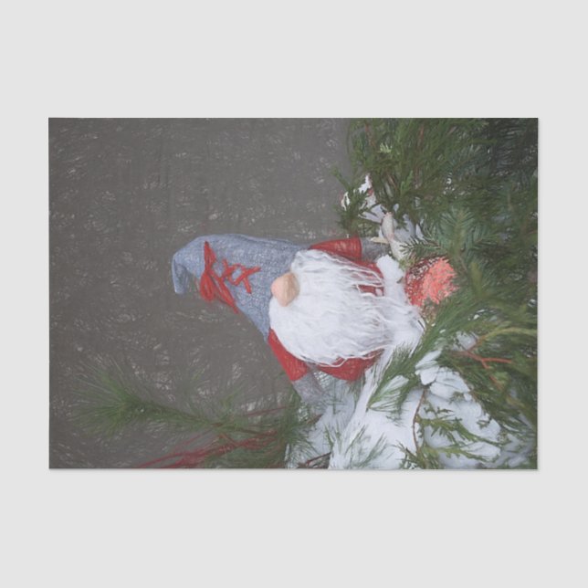 Christmas Holiday Red Grey Rustic Gnome Tissue Paper (Front)