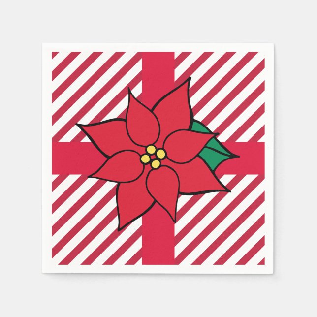 Christmas Holiday Red Poinsettia Party Napkins (Front)