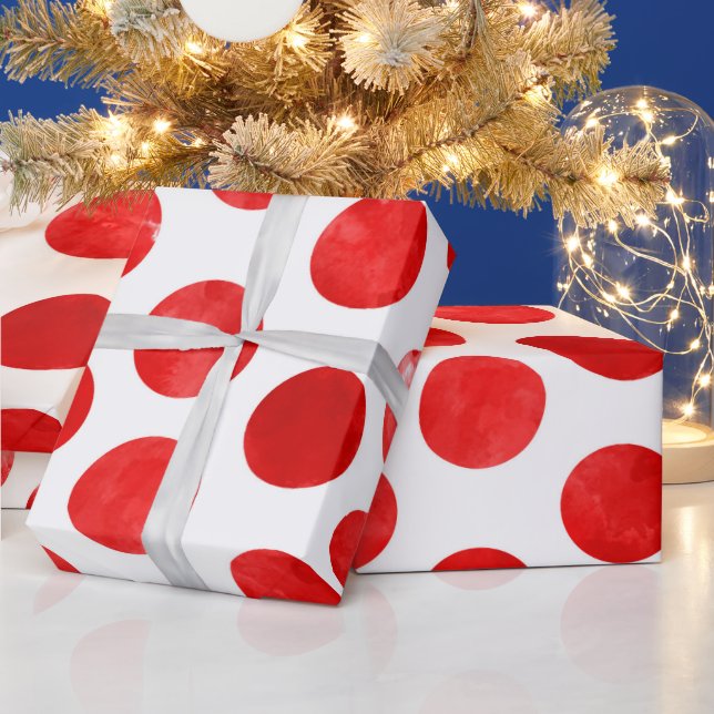 Christmas Holiday Red Polka Dot Pattern Modern Wra Wrapping Paper (Holidays)