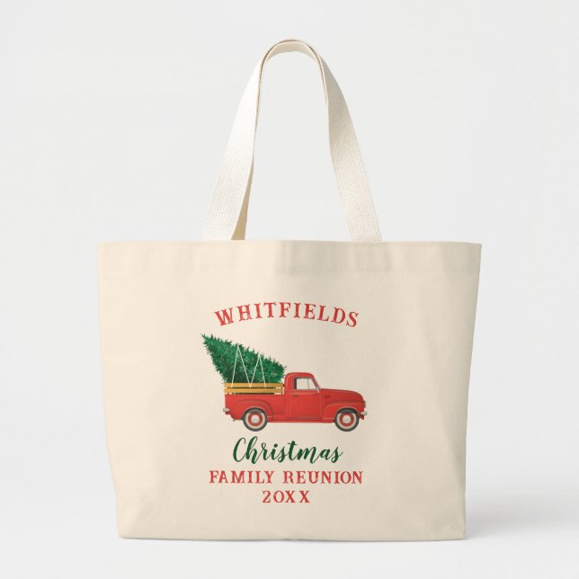 Christmas Holiday Red Truck Family Reunion Custom Large Tote Bag (Front)