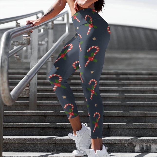 Christmas Holiday Red White Festive Candy Canes Capri Leggings (Creator Uploaded)