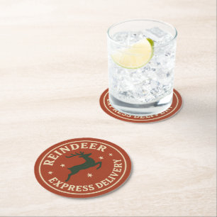 Christmas Holiday Reindeer Express Delivery Round Paper Coaster