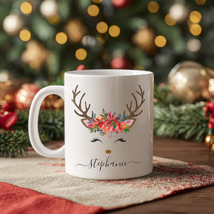 Christmas Holiday Reindeer Floral Personalised Coffee Mug