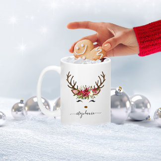 Christmas Holiday Reindeer Floral Personalised Two-Tone Coffee Mug