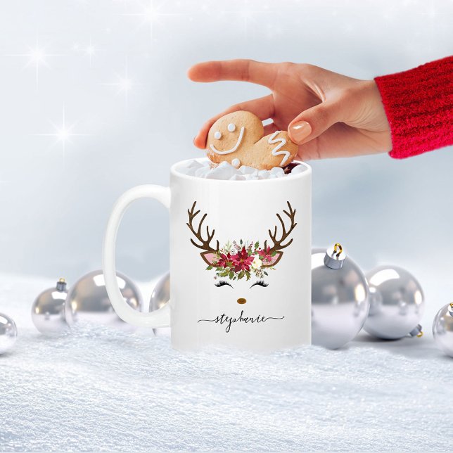 Christmas Holiday Reindeer Floral Personalised Two-Tone Coffee Mug (Creator Uploaded)