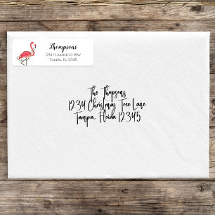 Christmas Holiday Return Address Pink Flamingos Label