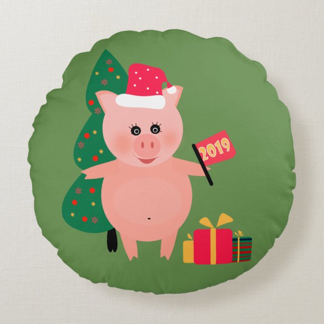 Christmas holiday round cushion (Front)