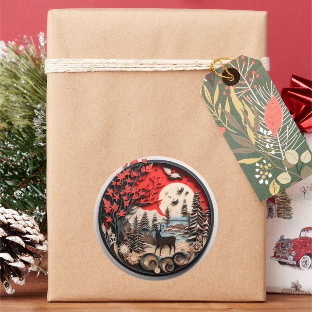 Christmas Holiday Rustic Classic Round Sticker (Holiday)