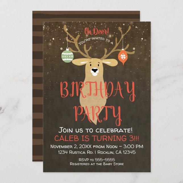 Christmas Holiday Rustic Deer Birthday Party Invitation (Front/Back)