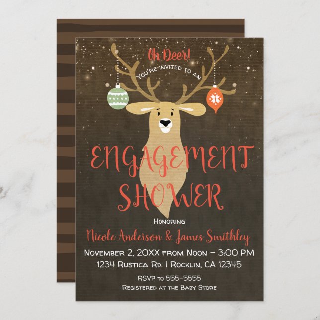 Christmas Holiday Rustic Deer Engagement Shower Invitation (Front/Back)
