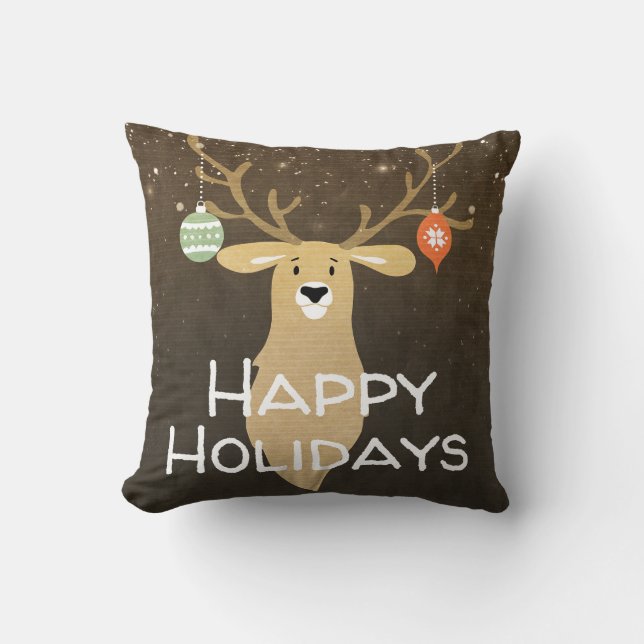 Christmas Holiday Rustic Deer  Winter Whimsical Cushion (Front)