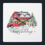 Christmas Holiday Rustic Vintage Truck Barn Farm Square Wall Clock<br><div class="desc">This design may be personalized in the area provided by changing the photo and/or text. Or it can be customized by clicking Personalize this Template and then choosing the click to customize further option and delete or change the color of the background, add text, change the text color or style,...</div>