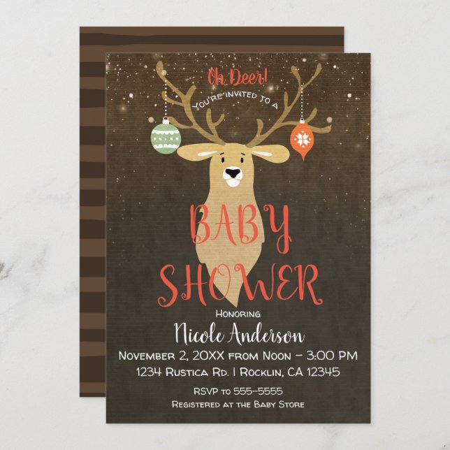 Christmas Holiday Rustic Winter Deer Baby Shower Invitation (Front/Back)