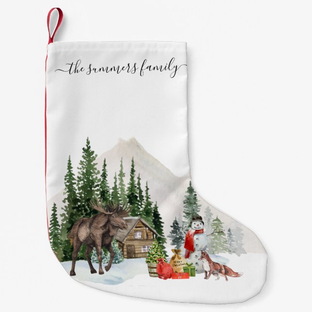 Christmas Holiday Rustic Woodland Moose Custom Small Christmas Stocking (Front)