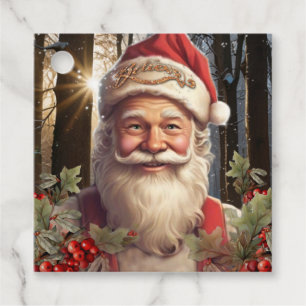 Christmas holiday Santa Claus snowy woodland Favour Tags