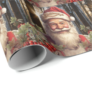 Christmas holiday Santa Claus snowy woodland Wrapping Paper