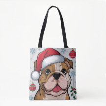 Christmas Holiday Santa Dog Bulldog Tote Bag