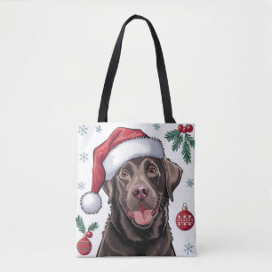 Christmas Holiday Santa Dog Chocolate Lab Tote Bag