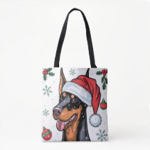 Christmas Holiday Santa Dog Doberman Tote Bag