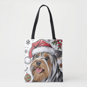 Christmas Holiday Santa Dog Terrier Tote Bag