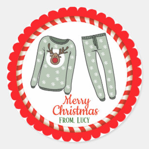 Christmas Holiday Santa Pyjamas Classic Round Sticker