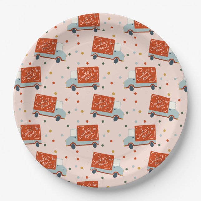 Christmas Holiday Santa's Mail Truck Paper Plates (Front)