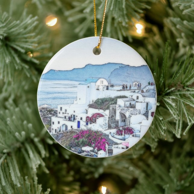 Christmas Holiday Santorini Greece Tourist  Ceramic Ornament (Tree)
