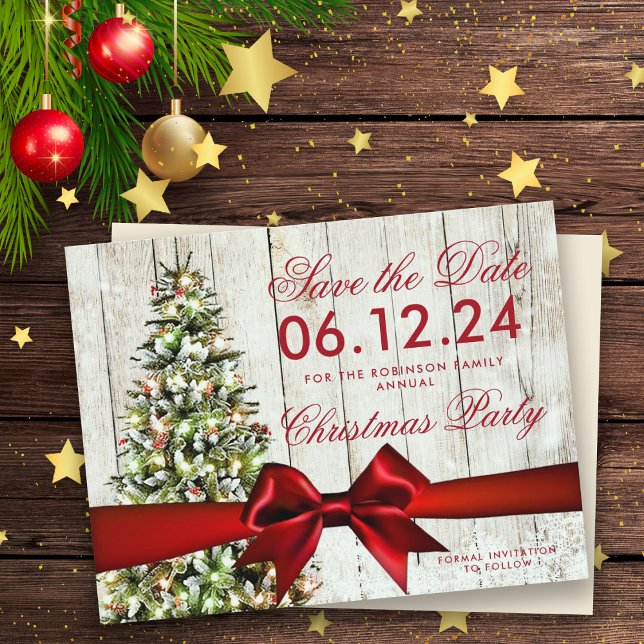 Christmas Holiday Save Date | Tree & Red Ribbon Announcement Postcard (Creator Uploaded)