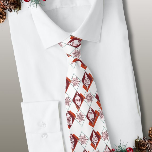 Christmas Holiday Scandinavian Red White Pattern Tie (Creator Uploaded)