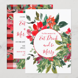 Christmas Holiday Season  Holly Wreath Red Invitation