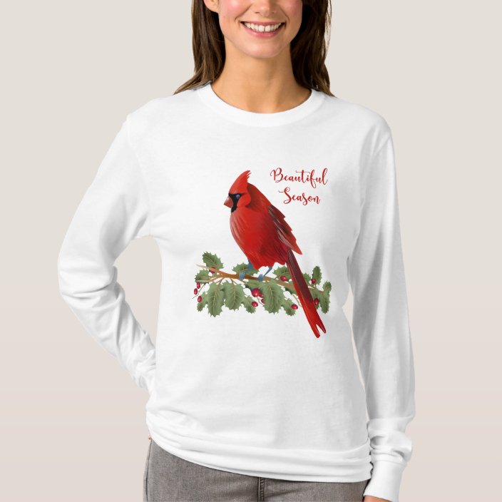 Christmas Holiday Season Womens Red Cardinal T Shirt Au 1521